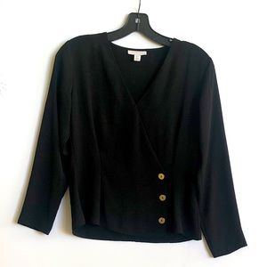 TOPSHOP Black Long Sleeve Blouse With Buttons